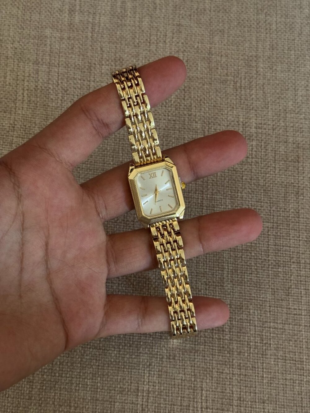 Dainty Gold Rectangle Watch White Dial Link Band